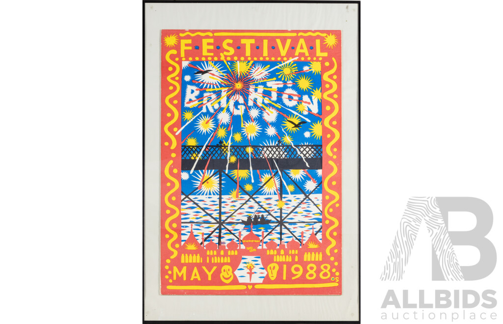Martin Sharp (20th Century, Australian, 1942-2013), Brighton Festival (1988), Original Vintage Colour Screenprint on Cardboard,