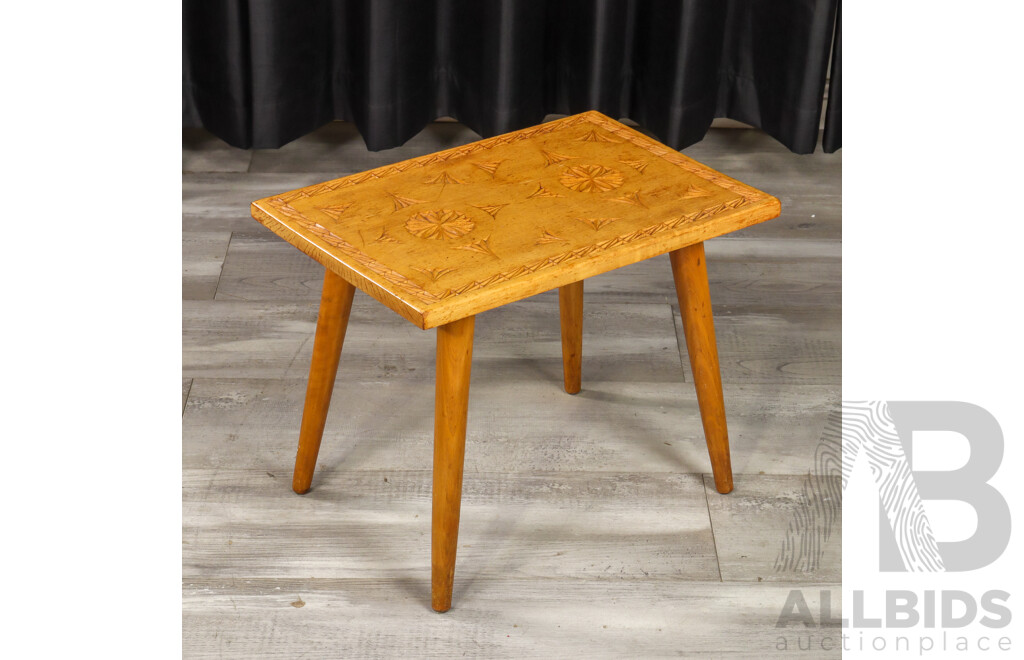 Small Timber Side Table with Chip Carved Top