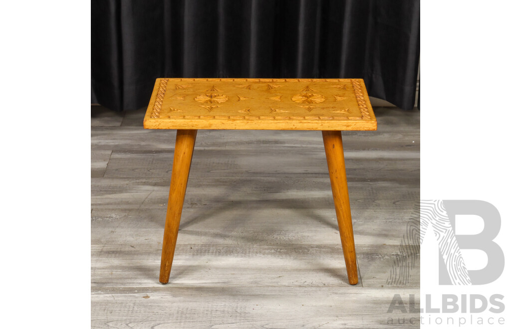 Small Timber Side Table with Chip Carved Top