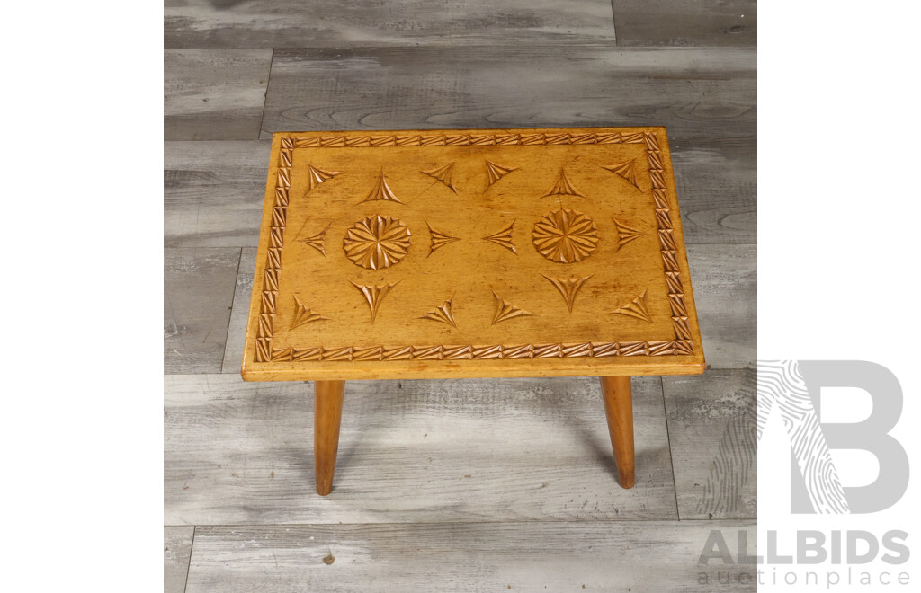 Small Timber Side Table with Chip Carved Top