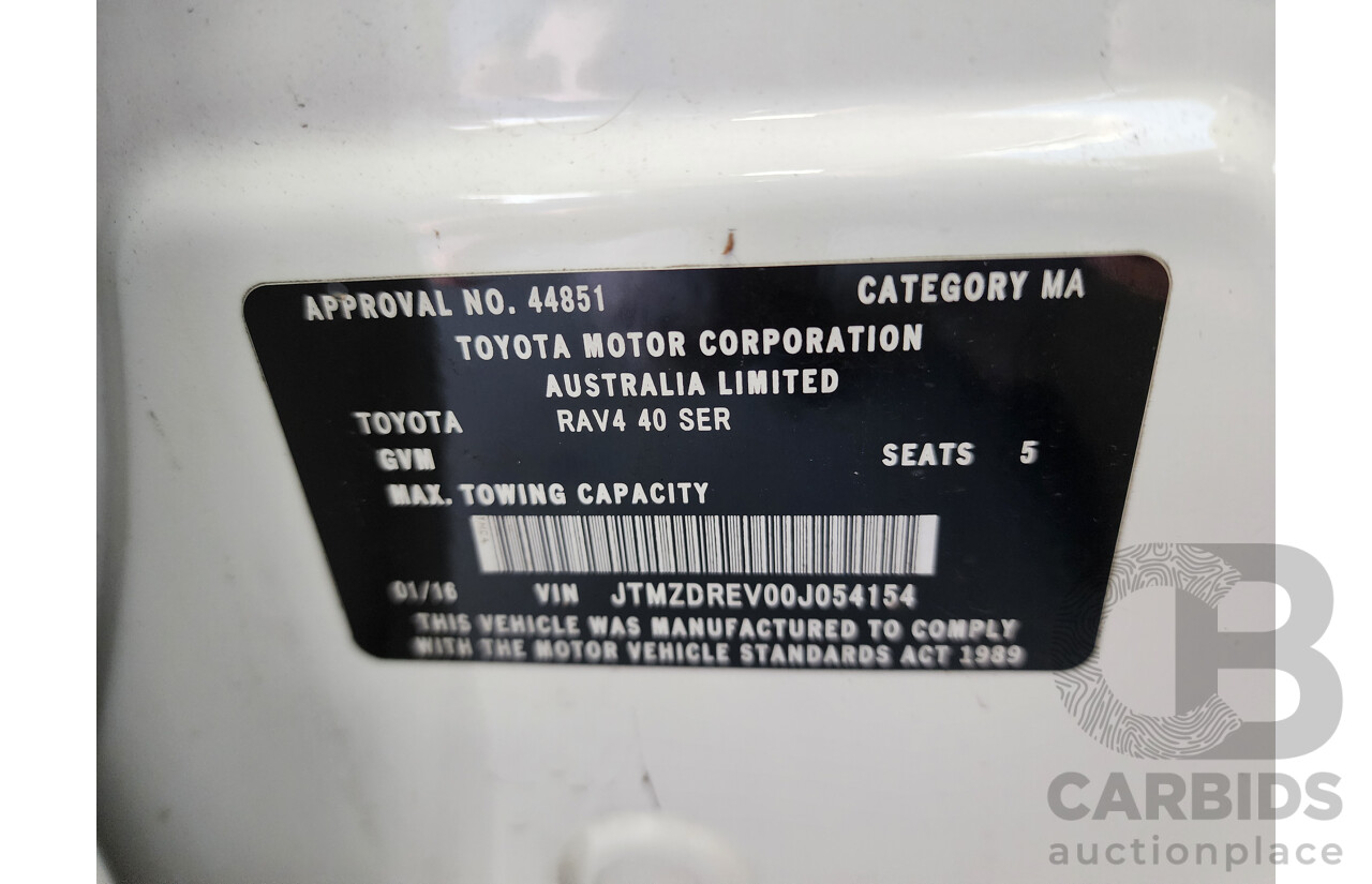 01/2016 Toyota Rav4 GX (2wd) ZSA42R 4d Wagon White 2.0L