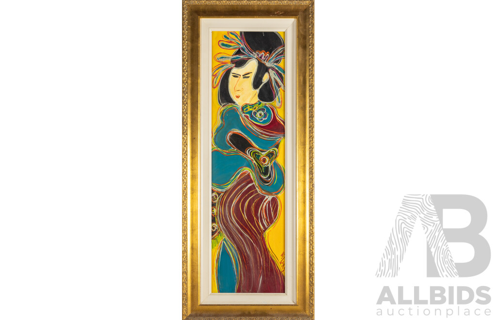Hilary (20th Century), Geisha Girl, Original Vintage Oil on Board, 110H x 45W cm (frame)