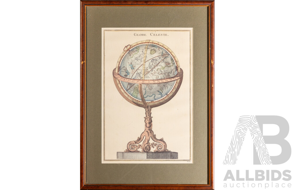 After Louis Brion de la Tour (18th Century, French, Active c1756-1803), Globe Celeste, Later Vintage Reproduction Hand Coloured Copperplate Engraving, 58H x 42W cm (frame)