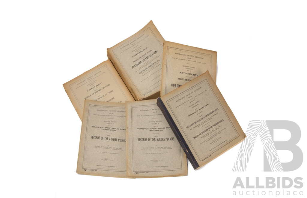 Collection of Six Antique & Vintage Australasian Antarctic 1911-1914 Expedition Scientific Reports Under Leadership of Sir Douglas Mawson, Dated 1925 to 1940, (6)