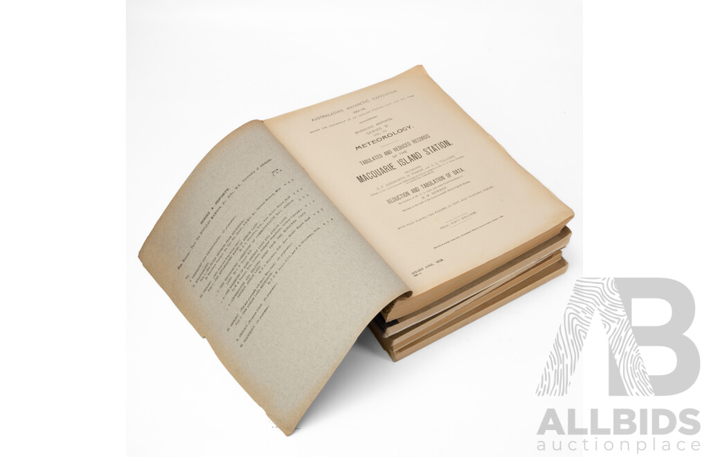 Collection of Six Antique & Vintage Australasian Antarctic 1911-1914 Expedition Scientific Reports Under Leadership of Sir Douglas Mawson, Dated 1925 to 1940, (6)
