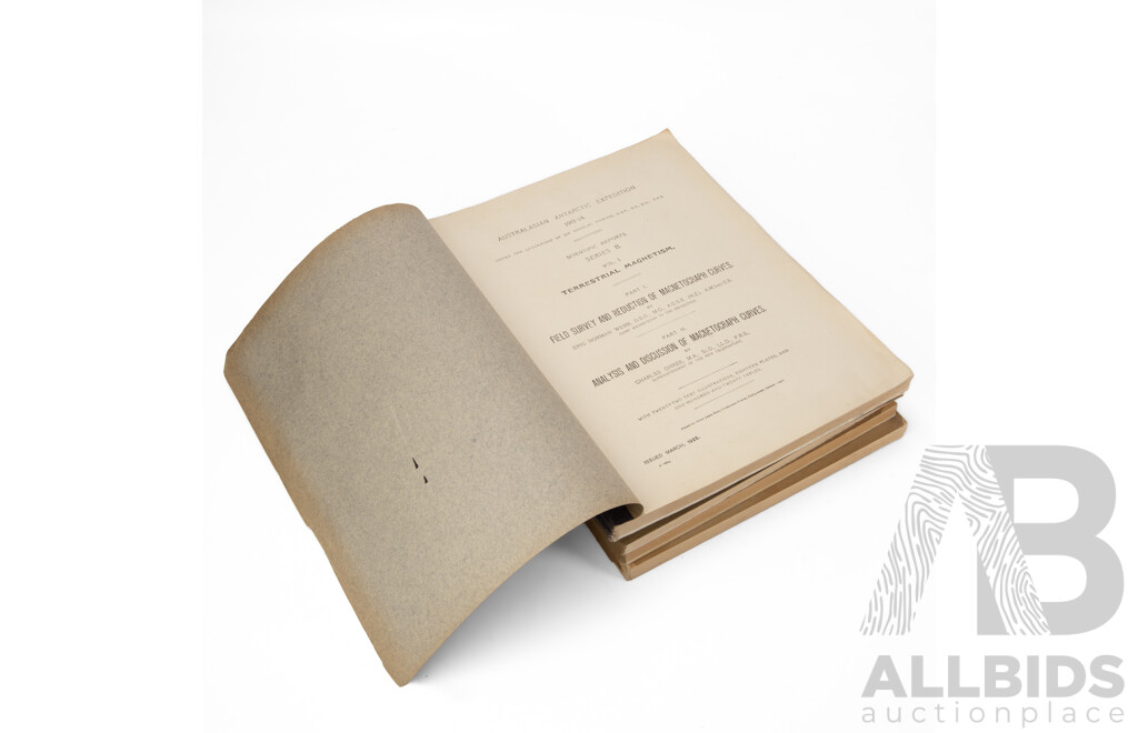 Collection of Six Antique & Vintage Australasian Antarctic 1911-1914 Expedition Scientific Reports Under Leadership of Sir Douglas Mawson, Dated 1925 to 1940, (6)