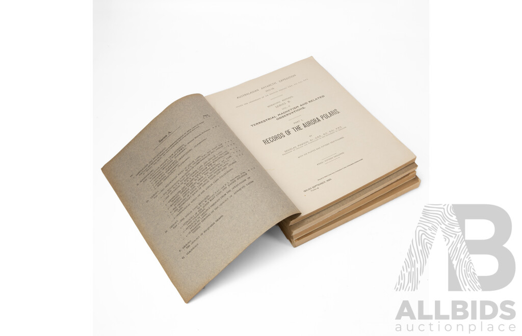 Collection of Six Antique & Vintage Australasian Antarctic 1911-1914 Expedition Scientific Reports Under Leadership of Sir Douglas Mawson, Dated 1925 to 1940, (6)