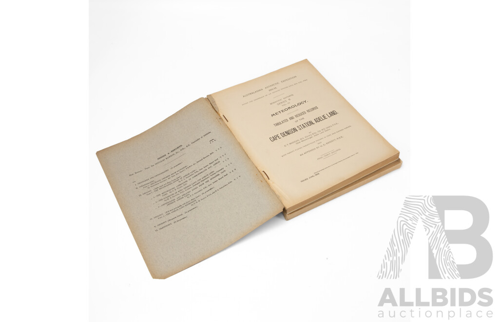 Collection of Six Antique & Vintage Australasian Antarctic 1911-1914 Expedition Scientific Reports Under Leadership of Sir Douglas Mawson, Dated 1925 to 1940, (6)