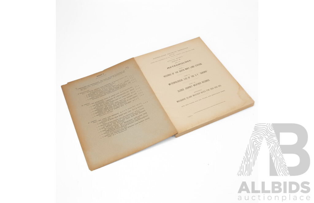 Collection of Six Antique & Vintage Australasian Antarctic 1911-1914 Expedition Scientific Reports Under Leadership of Sir Douglas Mawson, Dated 1925 to 1940, (6)