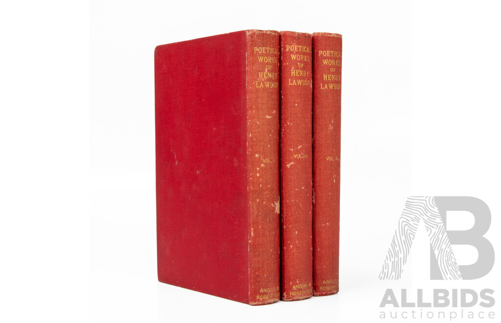 Antique First Edition Complete Three-Volume Set of Poetical Works of Henry Lawson, Published Angus & Robertson Ltd, 1925 (3)