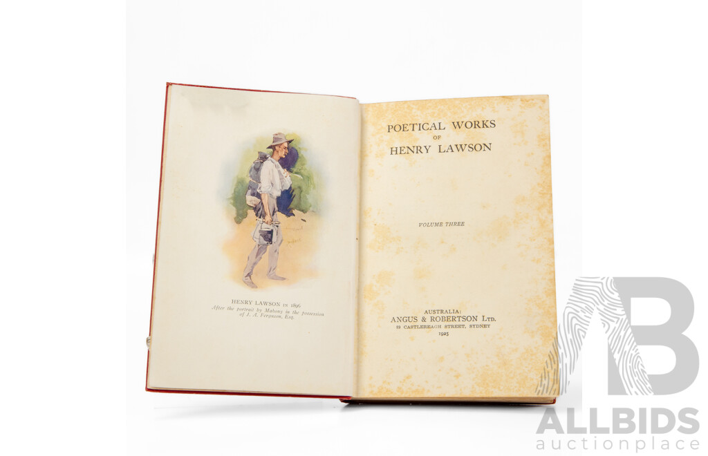 Antique First Edition Complete Three-Volume Set of Poetical Works of Henry Lawson, Published Angus & Robertson Ltd, 1925 (3)