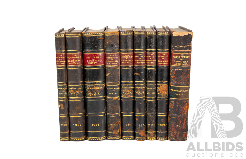 Nine Volumes of Transactions of the Institutions of Engineers, Australia, Published Between 1921-1928, 23L x 15W cm (9)