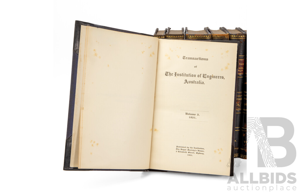 Nine Volumes of Transactions of the Institutions of Engineers, Australia, Published Between 1921-1928, 23L x 15W cm (9)