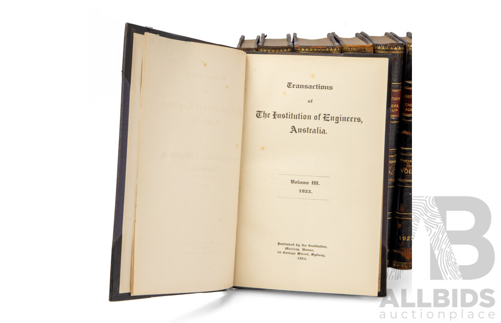 Nine Volumes of Transactions of the Institutions of Engineers, Australia, Published Between 1921-1928, 23L x 15W cm (9)
