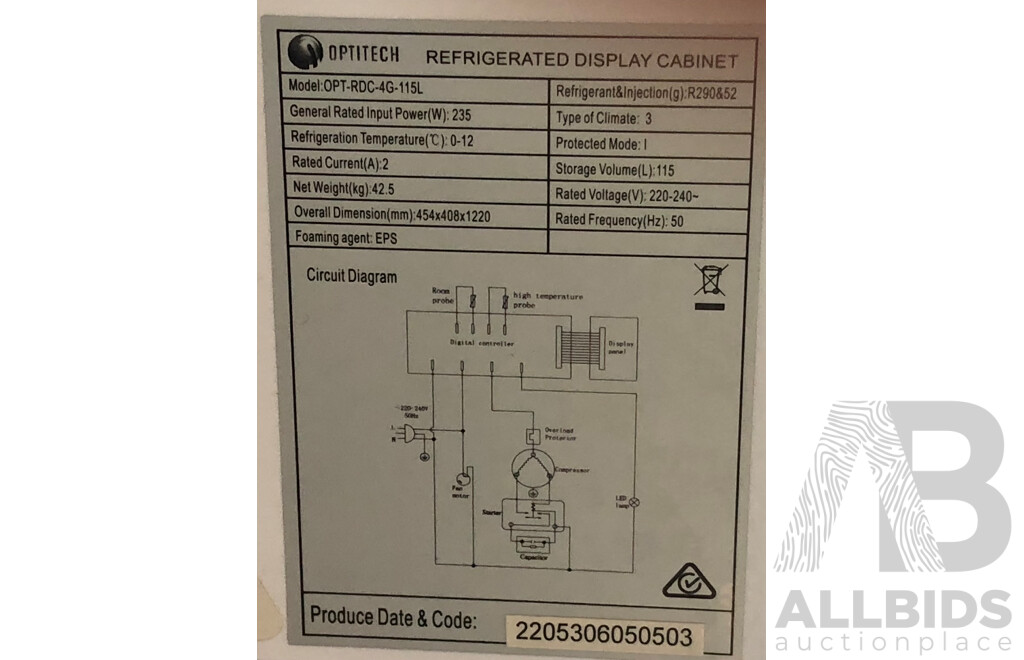 Optitech 115L Display Fridge