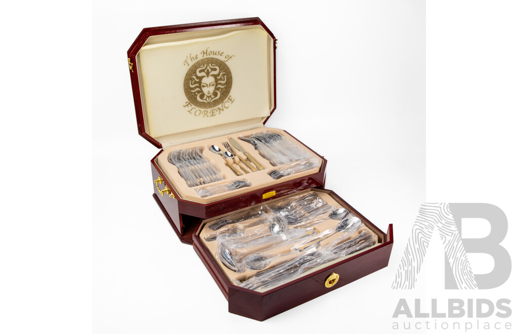 House of Florence 108 Piece Cutlery Service in Timber Canteen