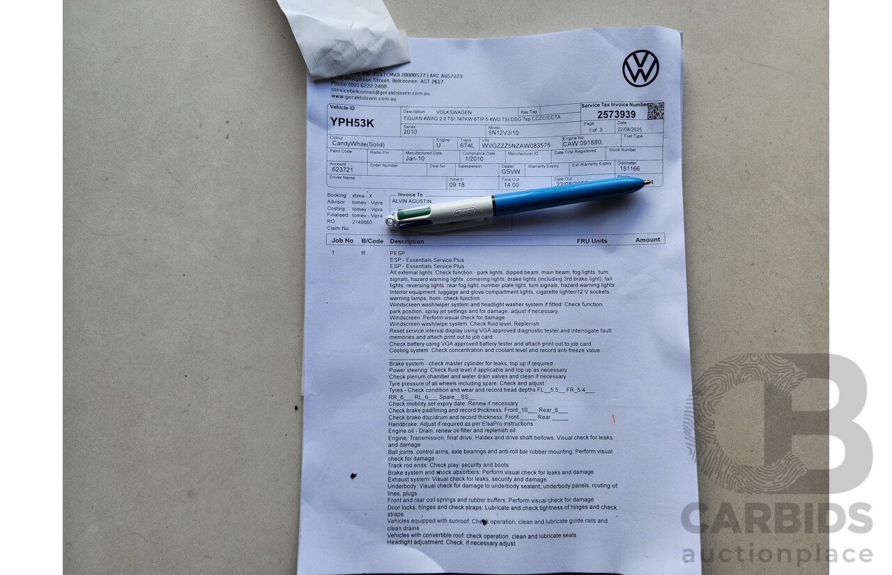 05/2010 Volkswagen Tiguan 147 TSI 5NC MY10 4d Wagon White 2.0L