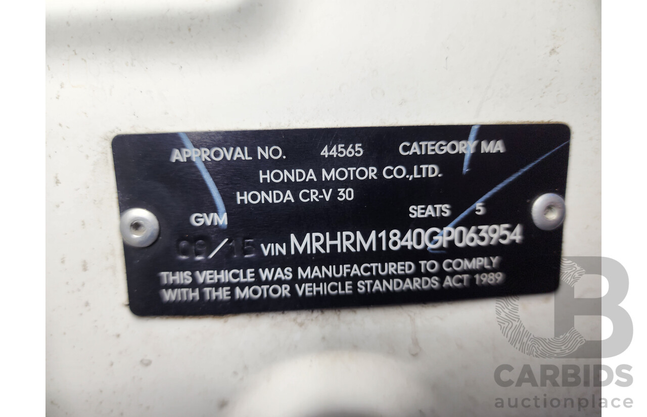 09/2015 Honda CRV VTi LE 30 SERIES 2 4d Wagon White 2.0L