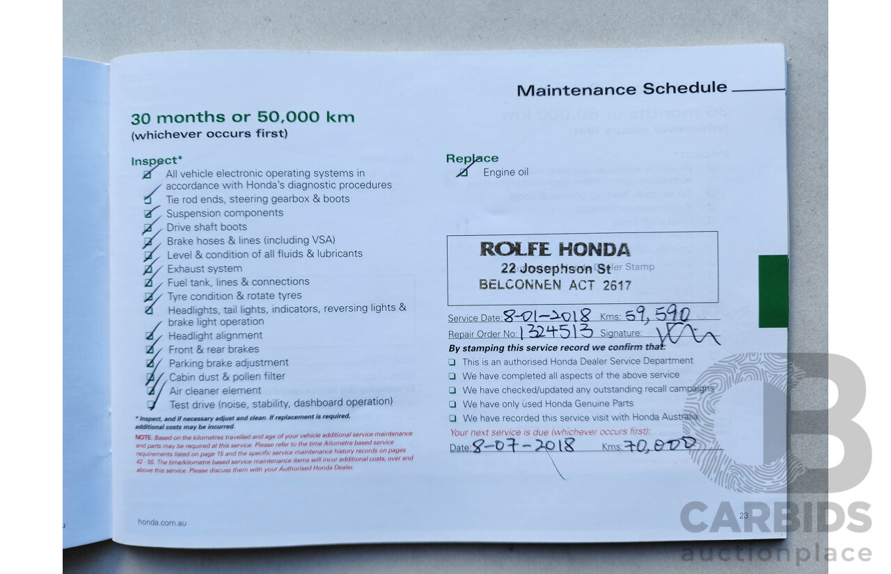 09/2015 Honda CRV VTi LE 30 SERIES 2 4d Wagon White 2.0L