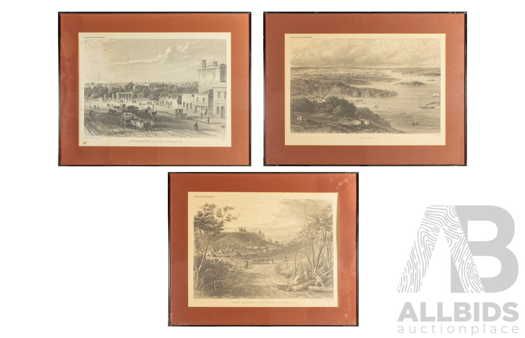 Port Darwin, Northern Territory; Sydney; and Government House, Adelaide (all 1968), Trio Historic Vintage Prints After Original Photographs, 66H x 82W cm (frames) (3)