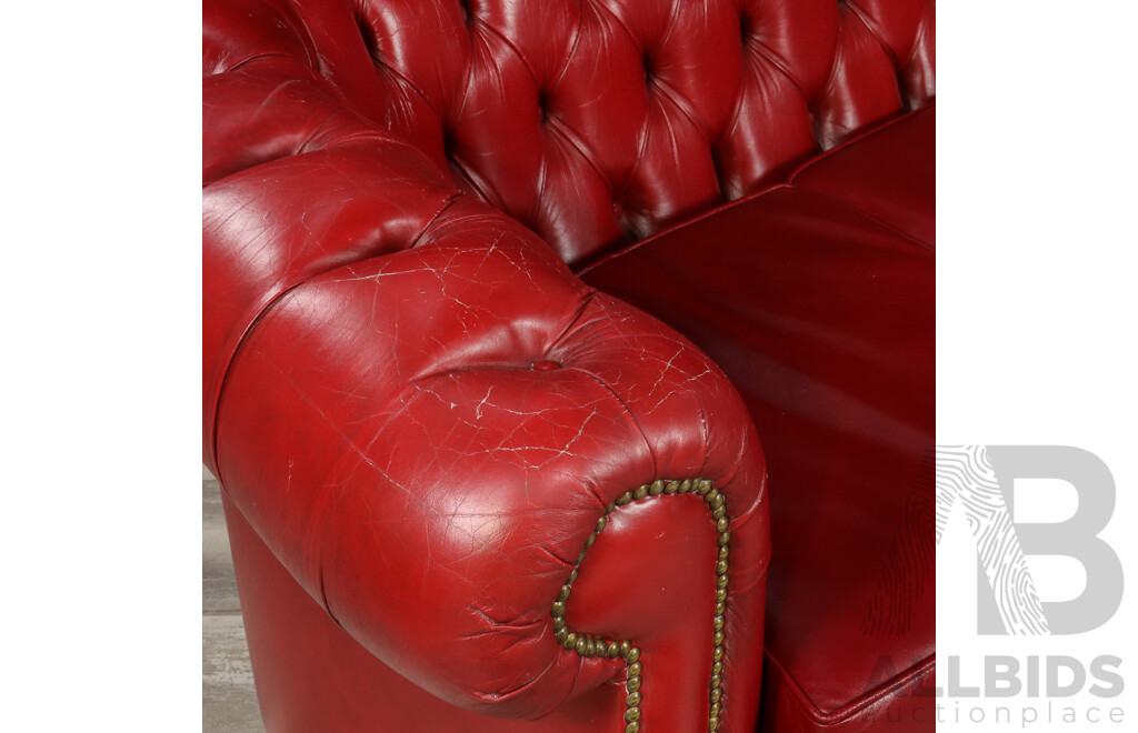 Vintage Red Leather Three Piece Chesterfield Style Lounge Suite
