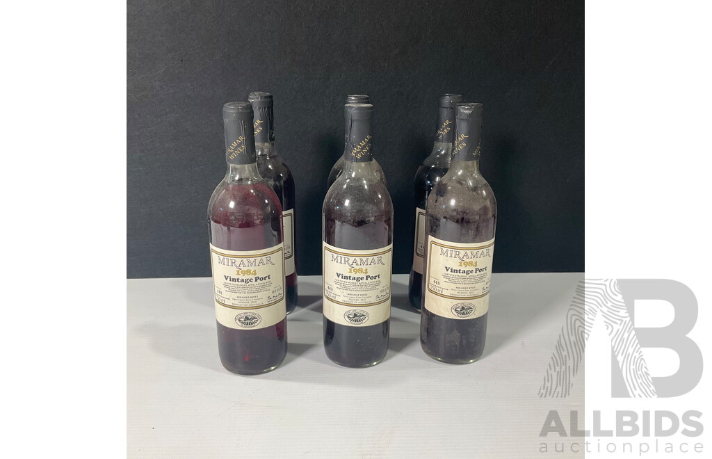 Set of Six Miramar 1984 Vintage Port Wine