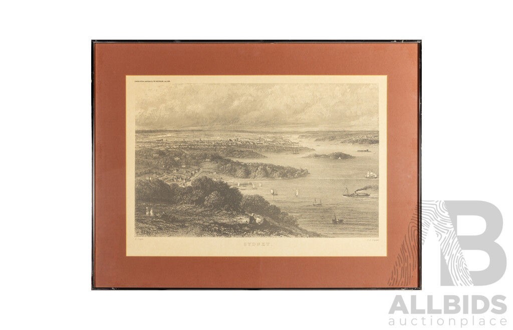 Varied Artists (19/20th Centuries), Sydney, Brisbane, Port Darwin, Govt. House Adelaide and Pitt St, Lot of Five Framed Historical Australian Vintage Prints After Mid-18th Century Engravings, 66H x 82W cm (largest) (5)