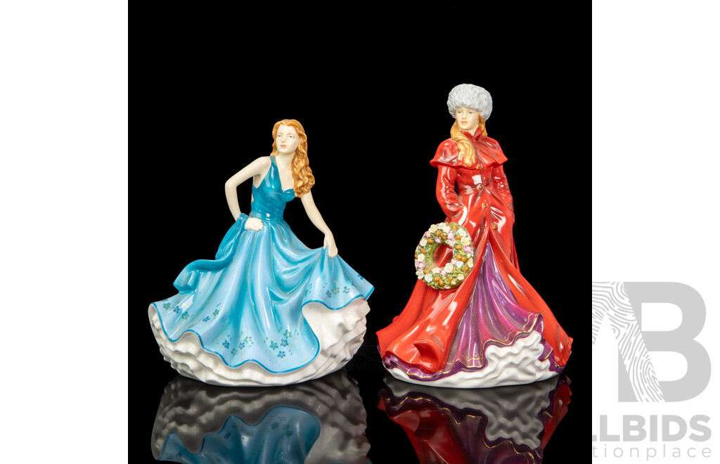 Pair of Glazed Porcelain Lady Figures by Royal Doulton