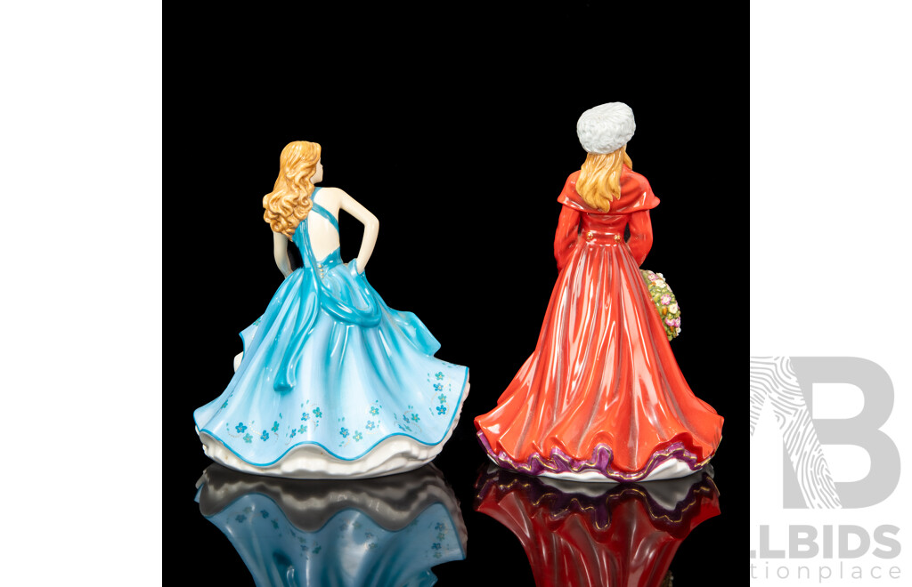 Pair of Glazed Porcelain Lady Figures by Royal Doulton
