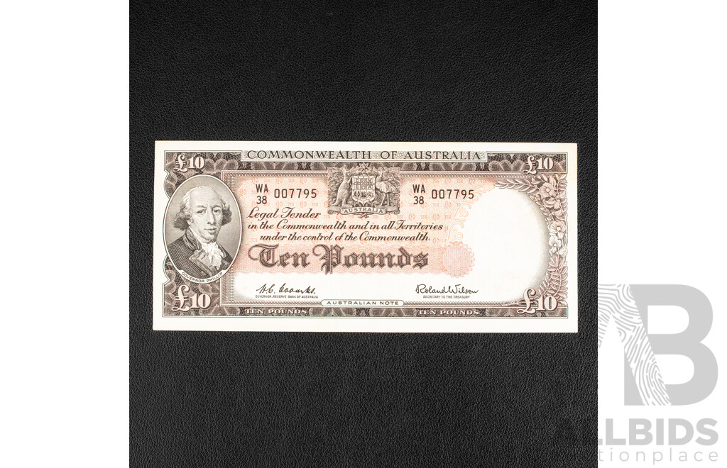 Australian 1960 Ten Pound Note, Coombs/Wilson, WA38 007795, R63