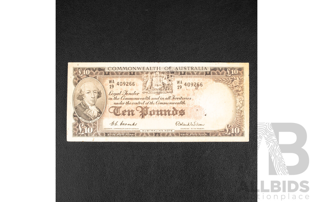 Australian 1954 Ten Pound Note Coombs/Wilson, WA19 409266, R62