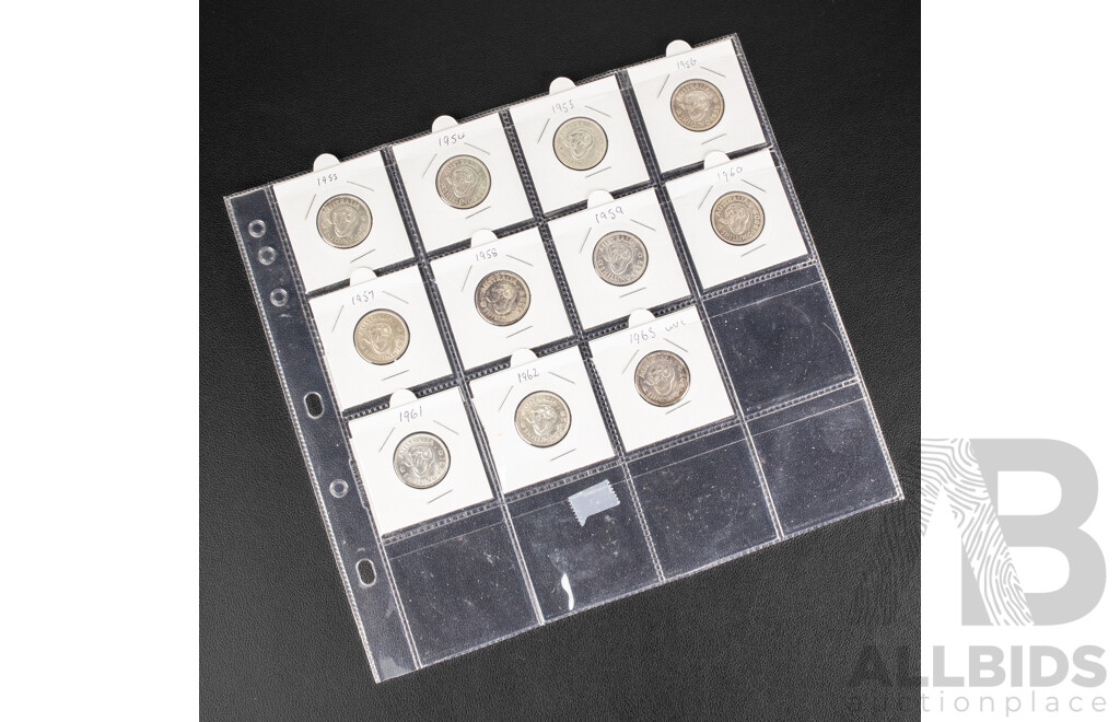 Australian 1953-1963 Silver One Shilling QE2 Set