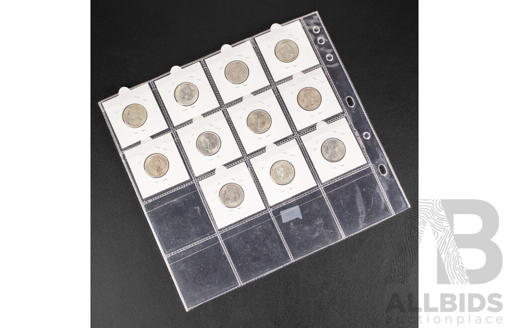 Australian 1953-1963 Silver One Shilling QE2 Set
