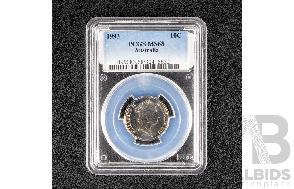 Australian 1993 Ten Cent Coin, Graded PCGS MS68 Gem/UNC 22