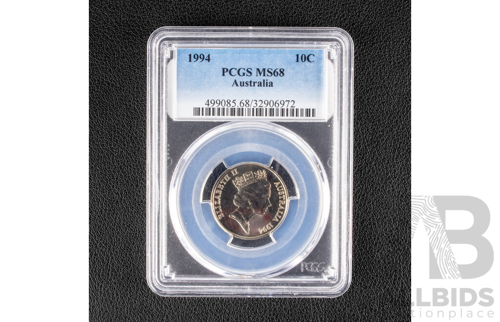 Australian 1994 Ten Cent Coin, Graded PCGS MS68, Gem/UNC 22