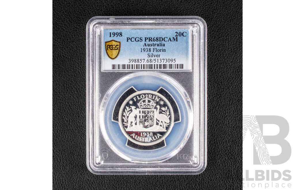 Australian 1998 RAM Twenty Cent silver proof coin. 1938 florin. Graded PR68 Gem.