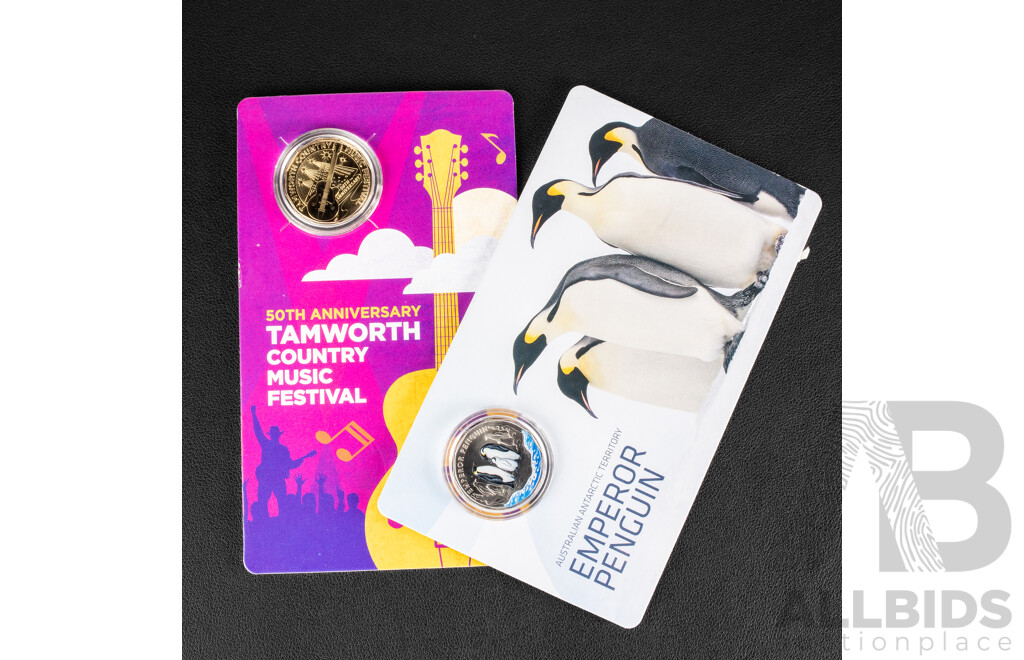 Two Australian Fifty Cent Coins, 2022 Tamworth Music Festival, 2023 Emperor Penguin
