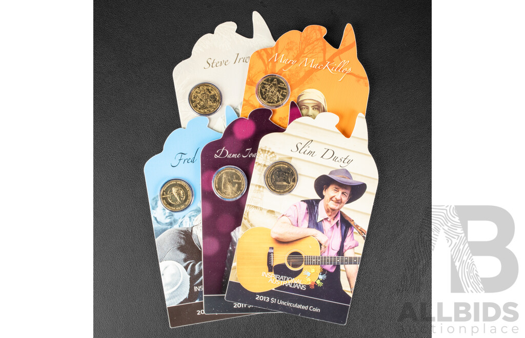 Five Australian Commemorative One Dollar Coins
