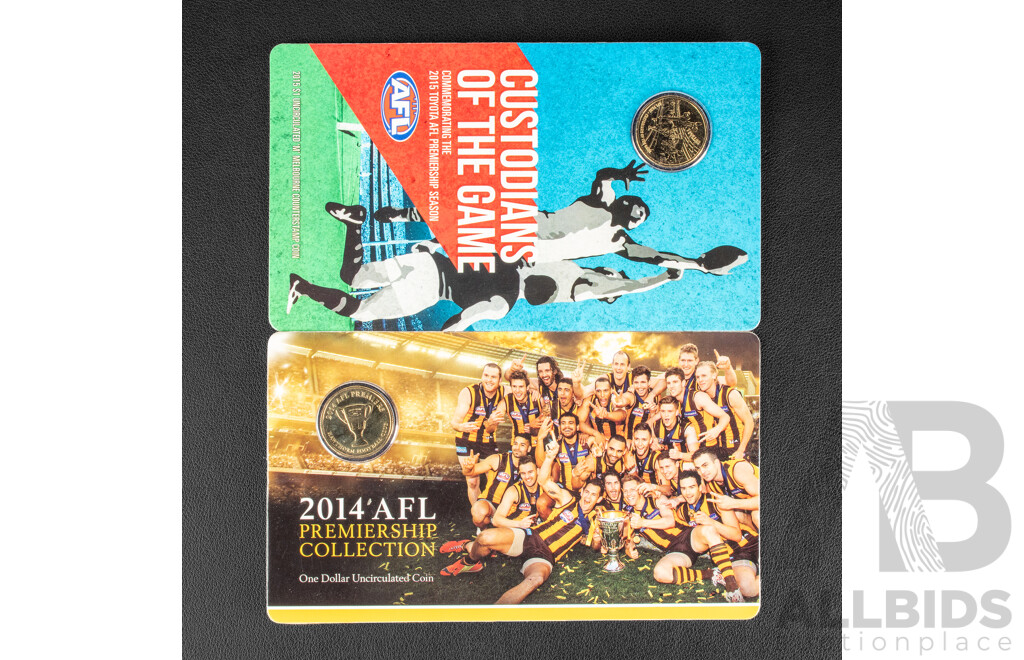 Two Australian One Dollar Coins 2014 and 2015, AFL