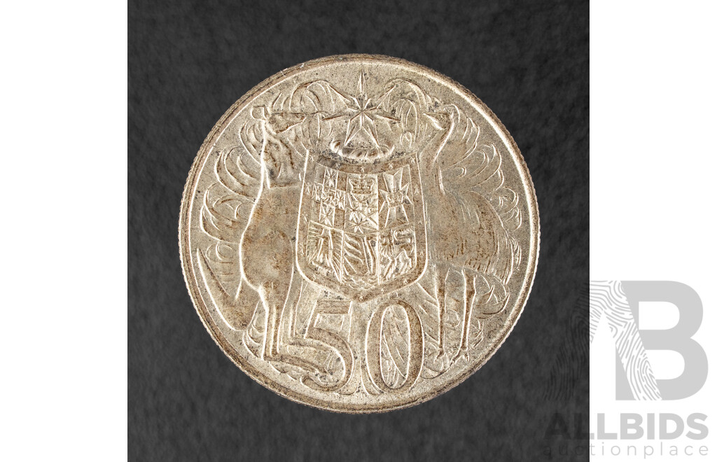 Australian 1966 Round Silver Fifty Cent Coin .800