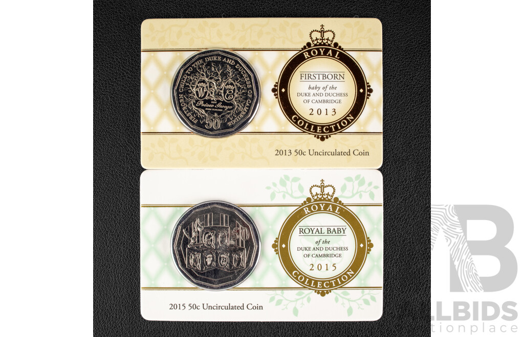Australian 2013 and 2015 Fifty Cent Coins, Royal Baby Arrivals