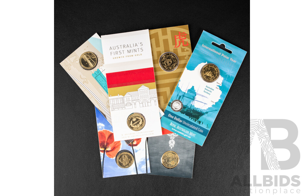 Six Australian Commemorative One Dollar Coins 2007, 2010, 2013, 2016, 2017.