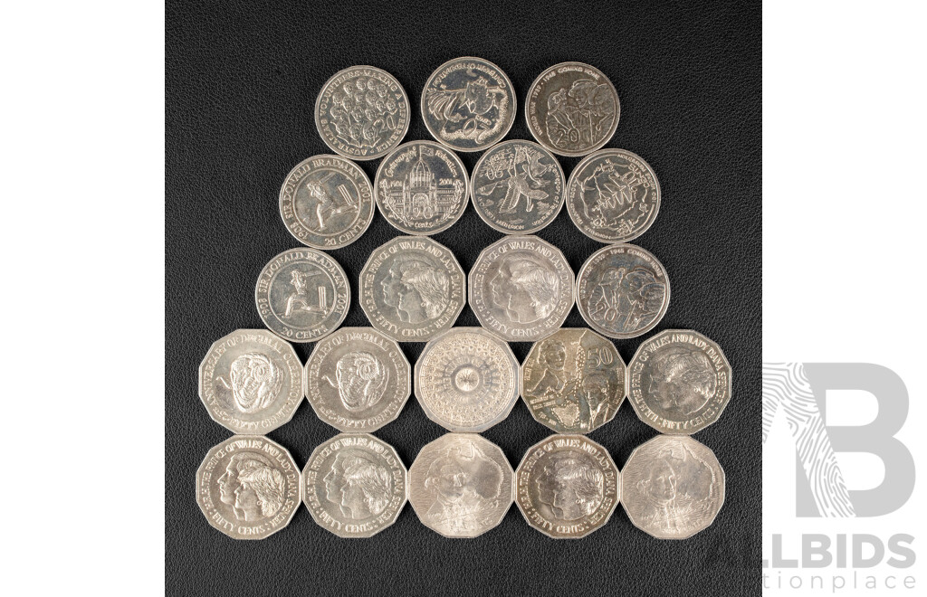 Australian Commemorative Coins, Twelve Fifty Cents and Nine Twenty Cent Coins