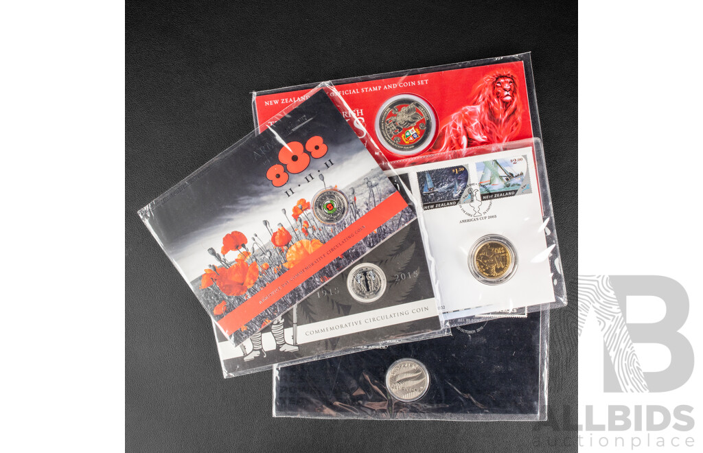 Five New Zealand Stamp and Coin Sets