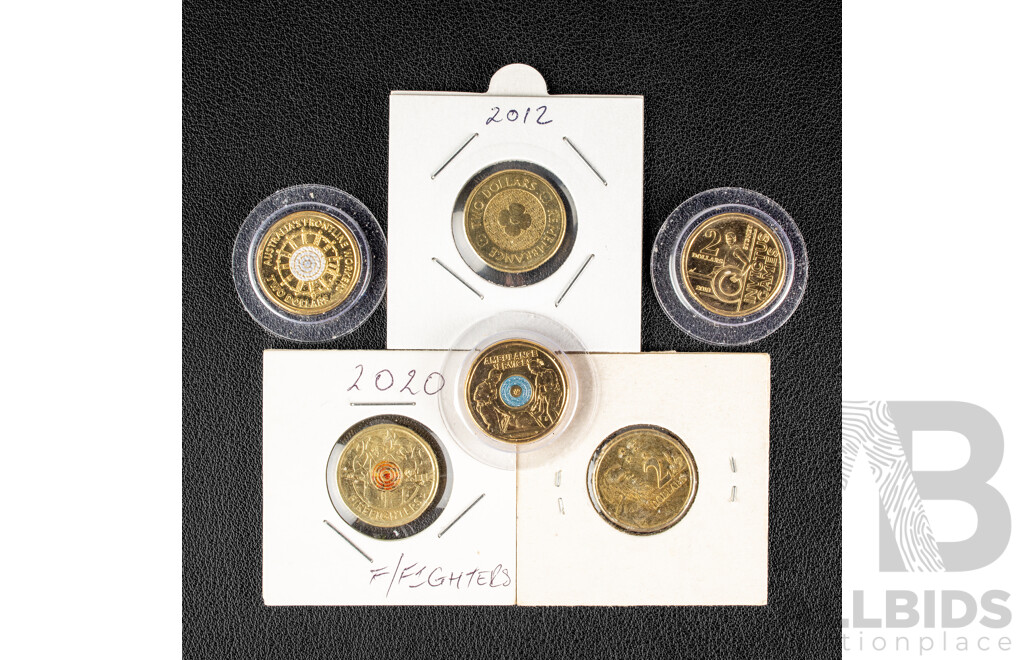 Six Australian UNC Commemorative Two Dollar Coins