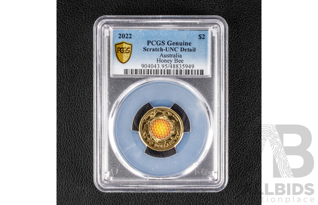 Australian 2022 Two Dollar Coin, Honey Bee PCGS UNC with Scratch