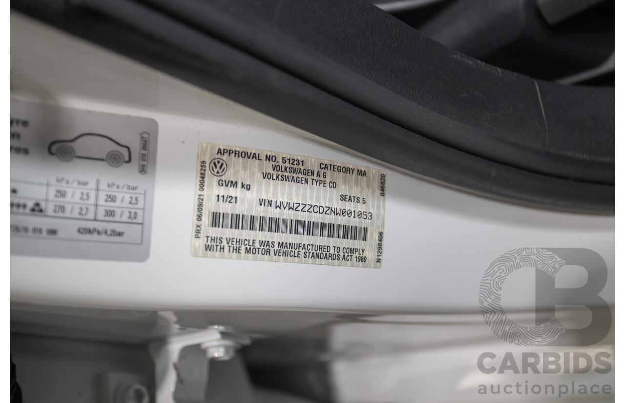 11/2021 Volkswagen Golf 110TSI R-Line MK8 MY22 5d Hatchback Pure White Turbo 1.4L