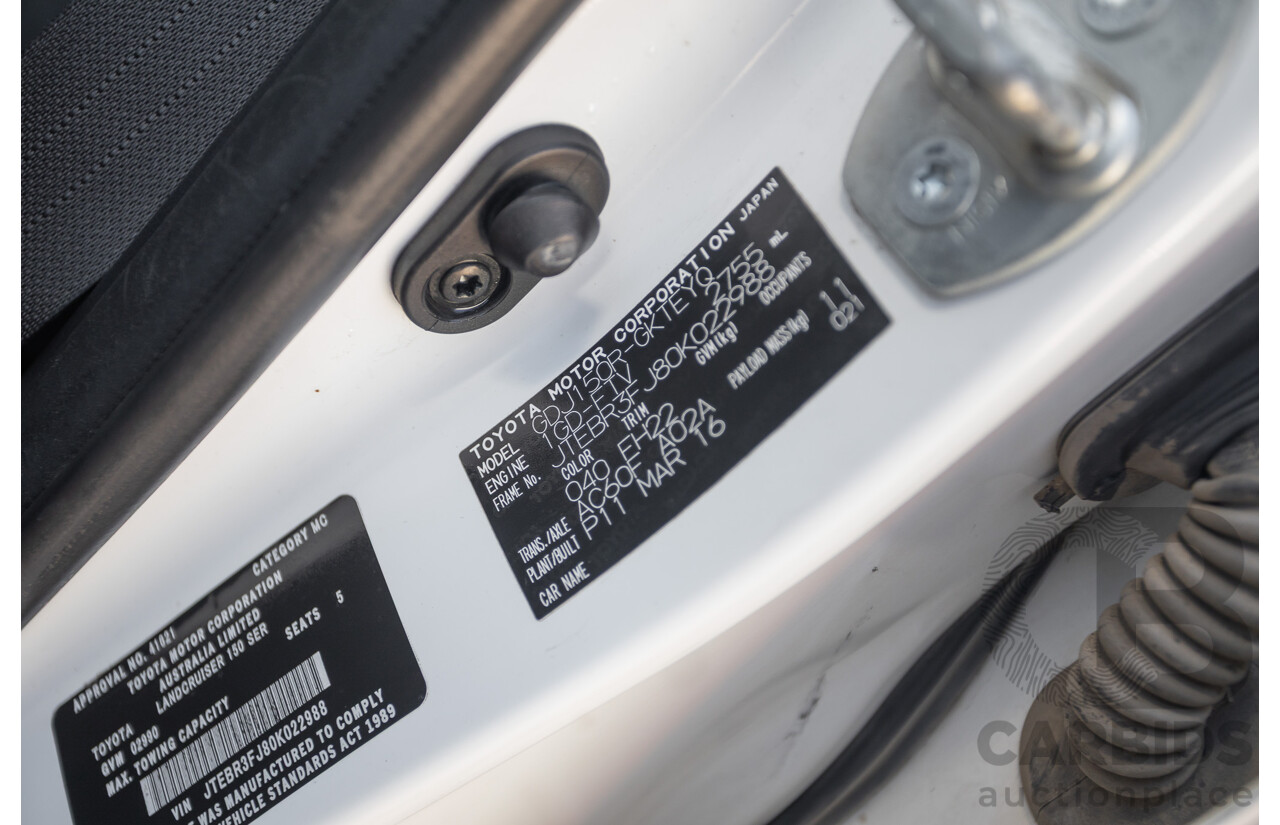 4/2016 Toyota Landcruiser Prado GX (4x4) GDJ150R MY16 4d Wagon Glacier White Turbo Diesel 2.8L
