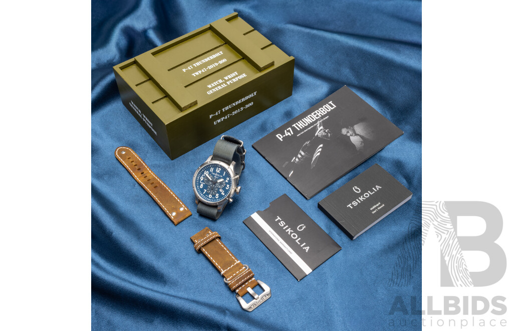 Limited Edition Blue Tsikolia P-47 Thunderbolt Swiss Quartz Chronograph Watch - 146/300