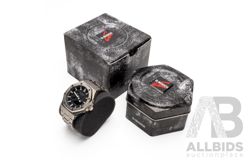 Casio G-Shock GA2100 Brushed Steel Carbon Core Watch with Fitted Custom Royal Oak Conversion Kit
